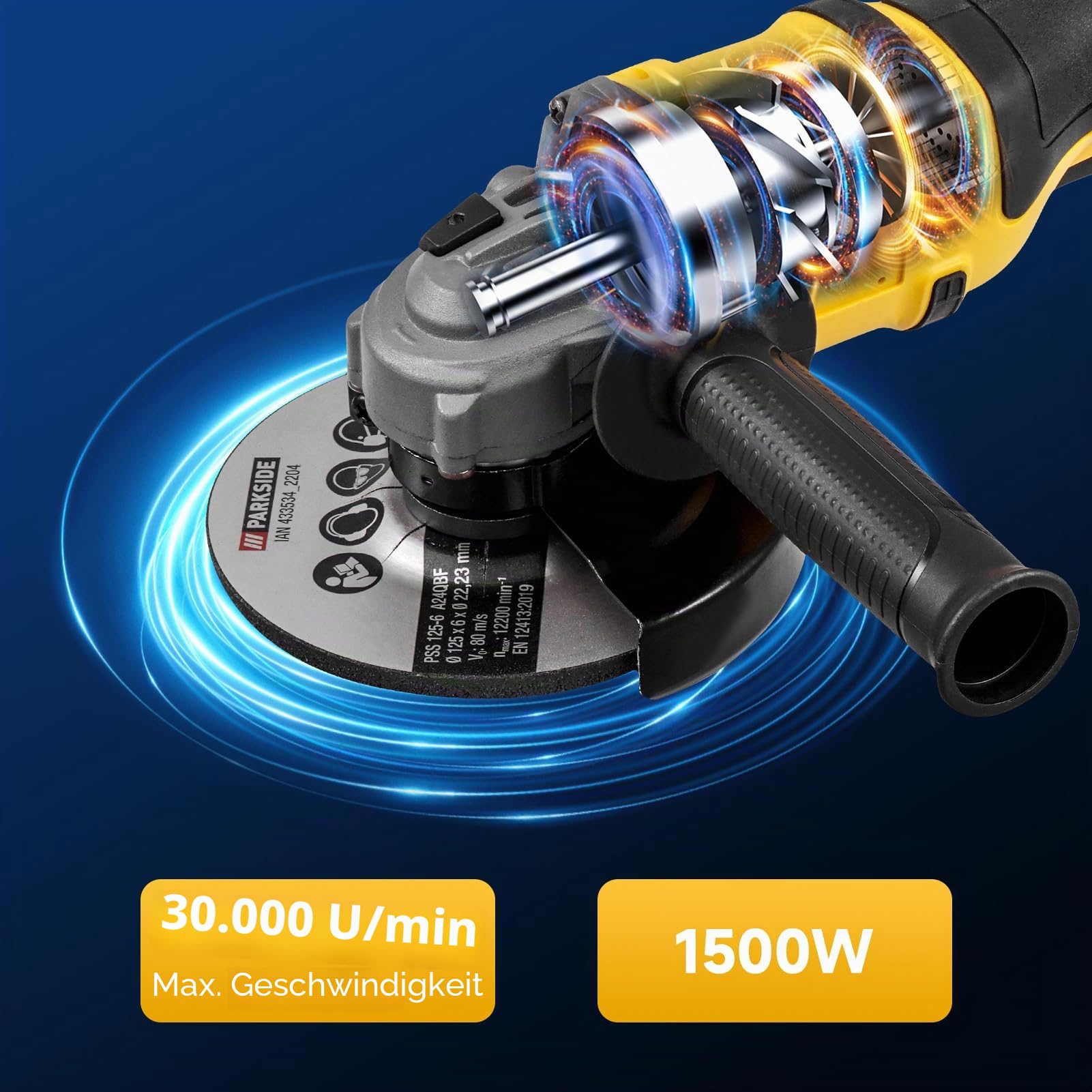 Akku Winkelschleifer, 21V Winkelschleifer Akku mit 2x500mAh Akku, 125mm Scheibendurchmesser, 45mm Schnitttiefe, Schleifplatte, Schleifblatt, Ladegerät, für Stein, Metall, Beton und Fliesen