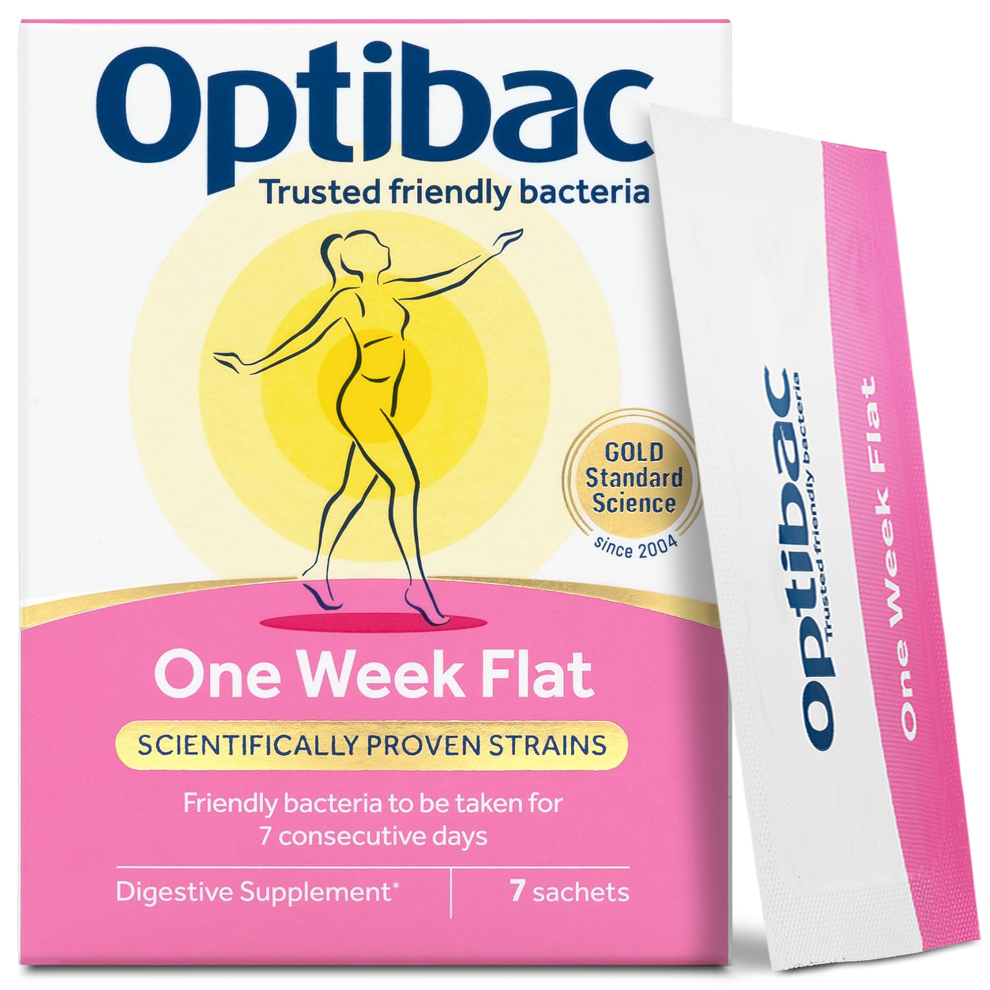 Optibac Probiotics One Week Flat - Vegan Digestive Probiotic Supplement Powder Suitable for Bloating with 5 Billion Bacterial Cultures - 1 Week Supply, 7 Sachets