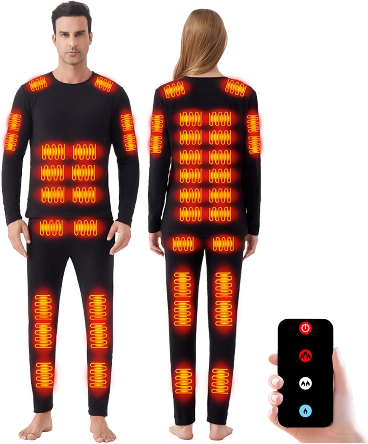 42 Zone USB Heated Thermal Underwear for Men Women Electric Heating Pants and Top Base Layer Set (Without Battery)