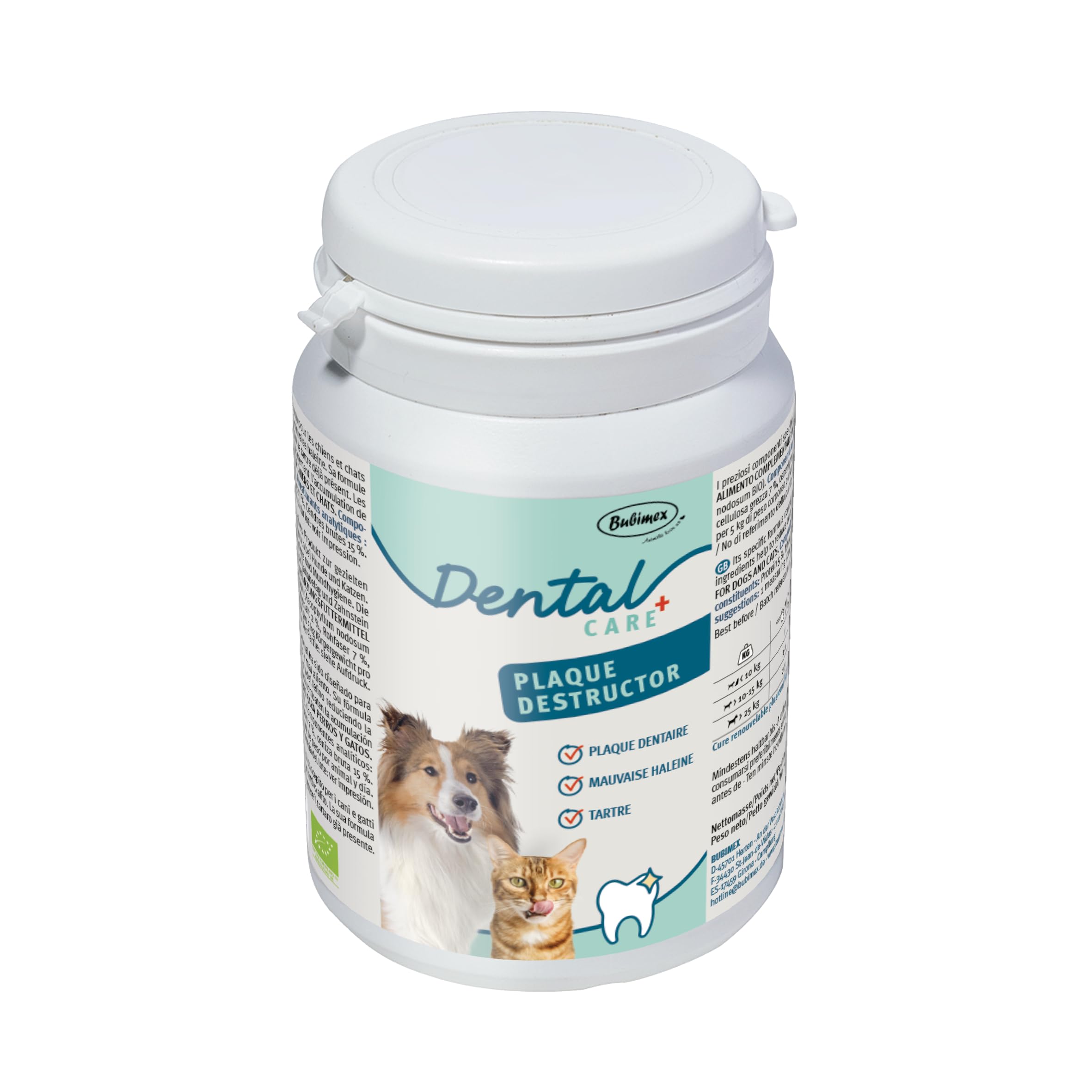 BUBIMEX – Placa Destructor – Higiene bucal para Perro y Gato – Combate la Placa Dental y el Mal Aliento – Fórmula orgánica a Base de Alga marrón 100% – 160 g