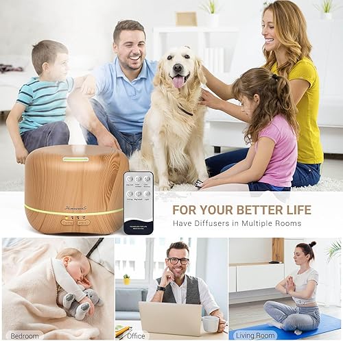 Miniatura 2 de Homeweeks Difusor de aceite esencial de 10.1 fl oz, difusor silencioso de aromaterapia para aceites esenciales, grano de madera, ultrasónico,