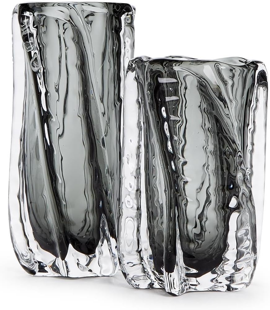 Two's Company Vendome Smoke Clear Art Glass Vase, Set of 2, Glass, 8.25-inches Height and 10-inches Height, Home Decor Accessories, NUS002-S2
