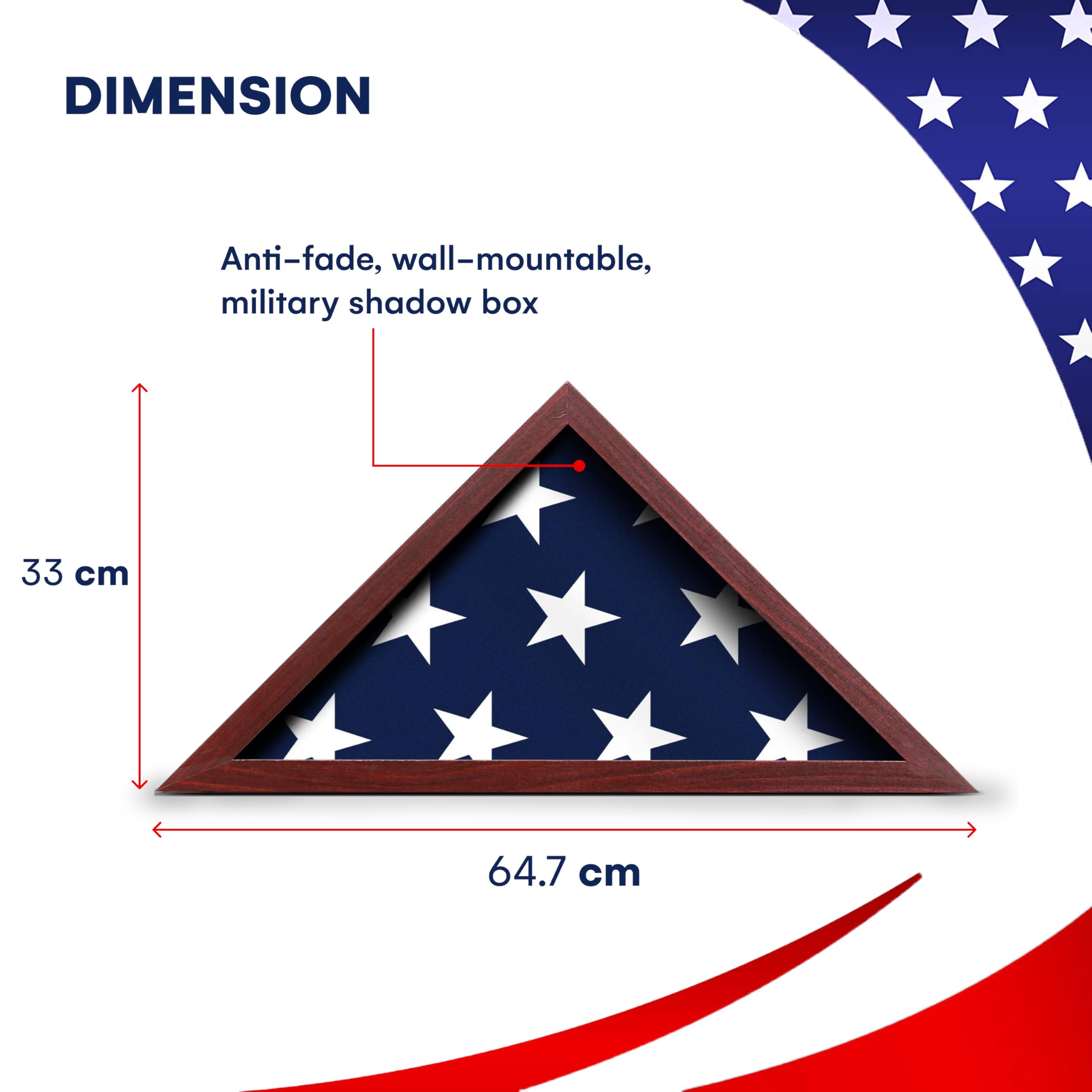 Flag Display Case For 3'x5' American Flag - Wooden Folded Triangle Flag Frame With HD Plexiglass (Not For Funeral Flag)