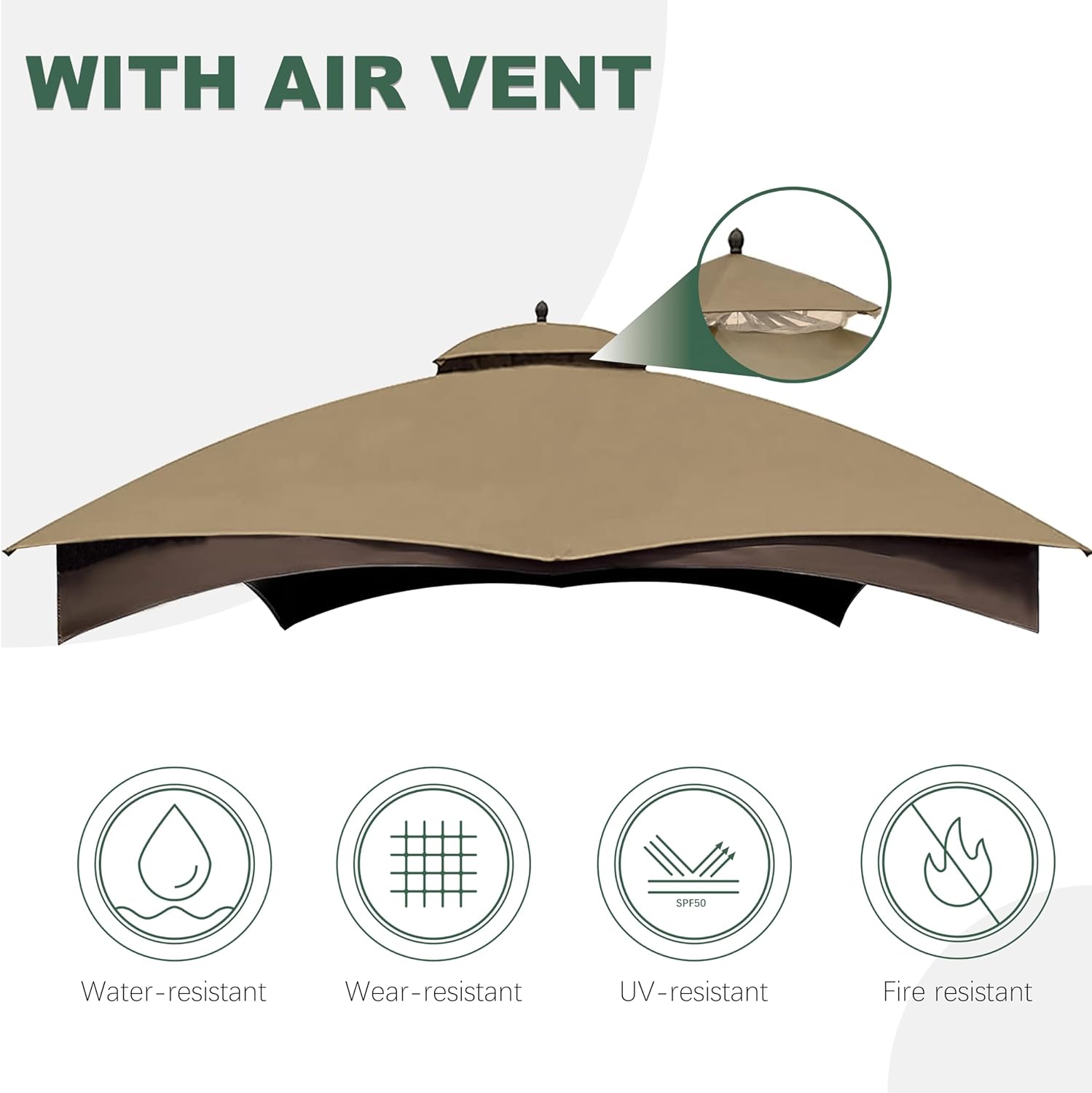 Khaki 10X12 Replacement Gazebo Cover for Lowe's Gazebo Model #TPGAZ17-002C,TPGAZ17-002
