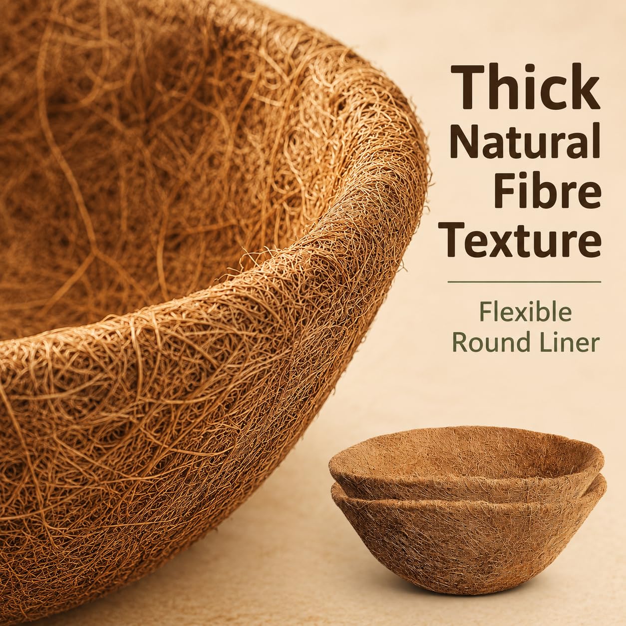 2 Pack Hanging Basket Liners, Round Coco Coir Liners for Hanging Baskets, Natura