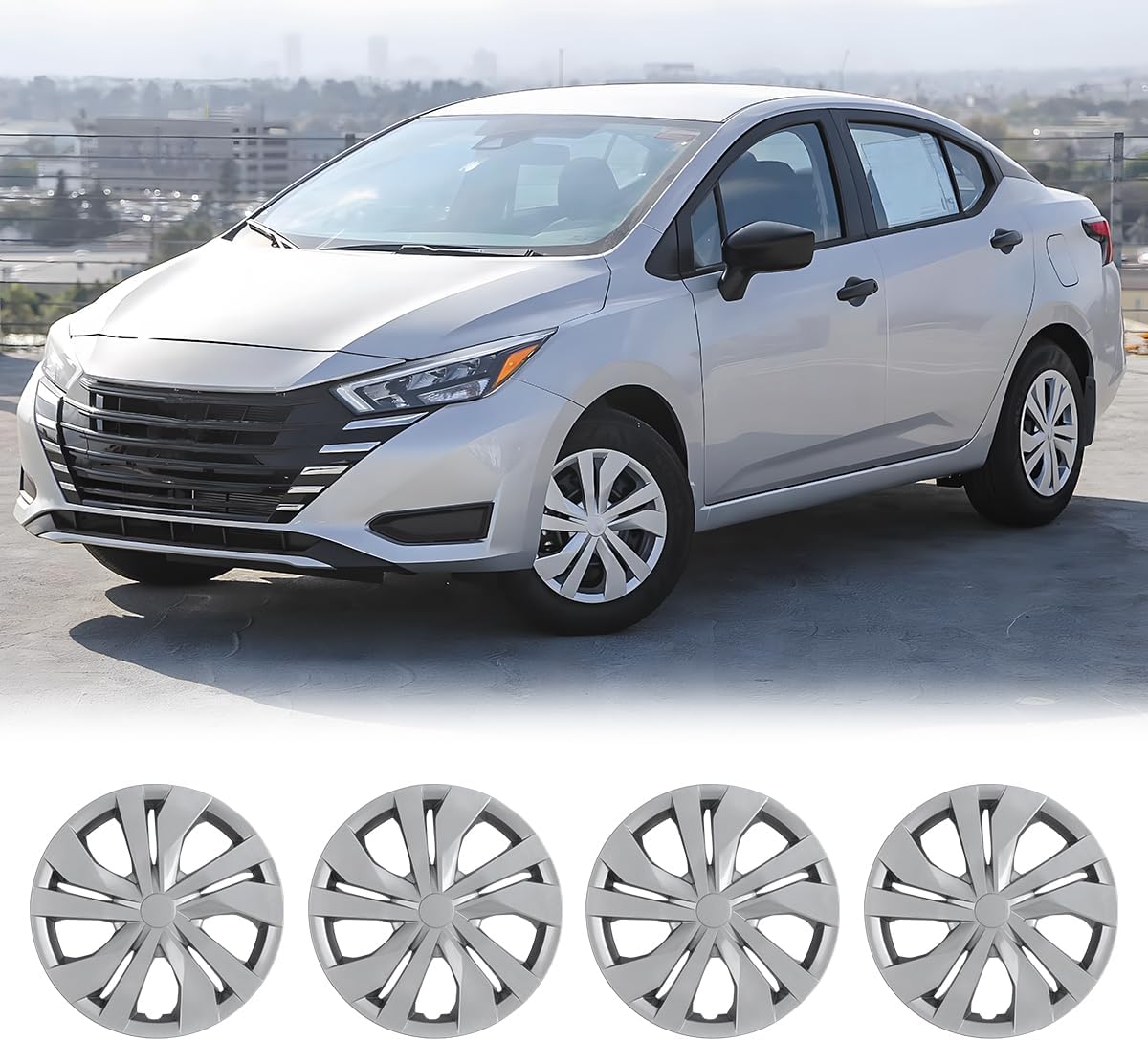 15" Hubcaps, 15 inch Wheel Rims Cover for 2007-2025 Nissan Versa, R15 Steel Wheels Hub caps, Snap On Installation Wheel Cover, 4 Packs, Lacquer