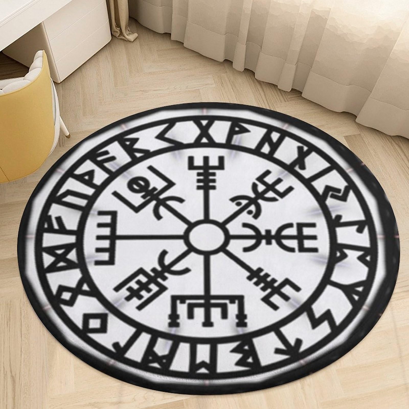 Tapis Viking en flanelle ronde style 45 pour salon et protection de parquet lavable