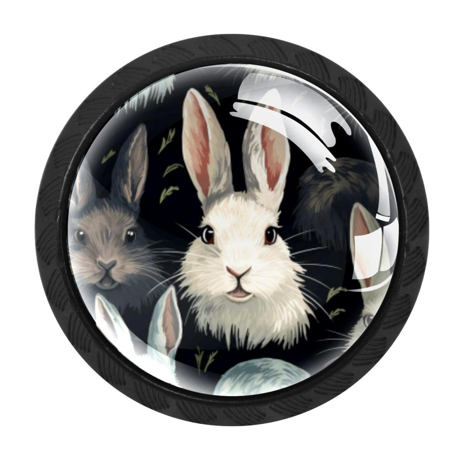 CHENZZZZ Rabbit Bunny Drawer Knobs 4 Pack Crystal Dresser Knobs 35mm Glass Cabinet Knobs for Home Office Bathroom