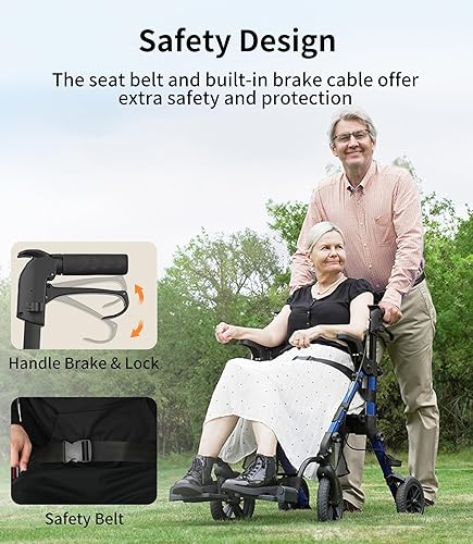 Miniatura 7 de VOCIC Combo de andador para silla de ruedas, andadores 2 en 1 para personas mayores con asiento, combo de silla de transporte con asiento acolchado,