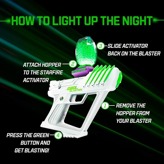 Gel Blaster Glow-in-The-Dark Starfire Activator Accessory مع 5000 حبيبات Starfire مضمنة - مرفق ضوء الأشعة فوق البنفسجية لتأثيرات التتبع - حبيبات Starfire لمعارك Ultimate Nighttime - الأعمار 14 +