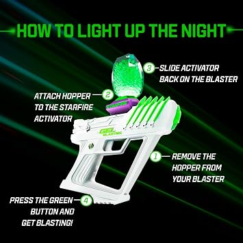 Gel Blaster Glow-in-The-Dark Starfire Activator Accessory مع 5000 حبيبات Starfire مضمنة - مرفق ضوء الأشعة فوق البنفسجية لتأثيرات التتبع - حبيبات Starfire لمعارك Ultimate Nighttime - الأعمار 14 +