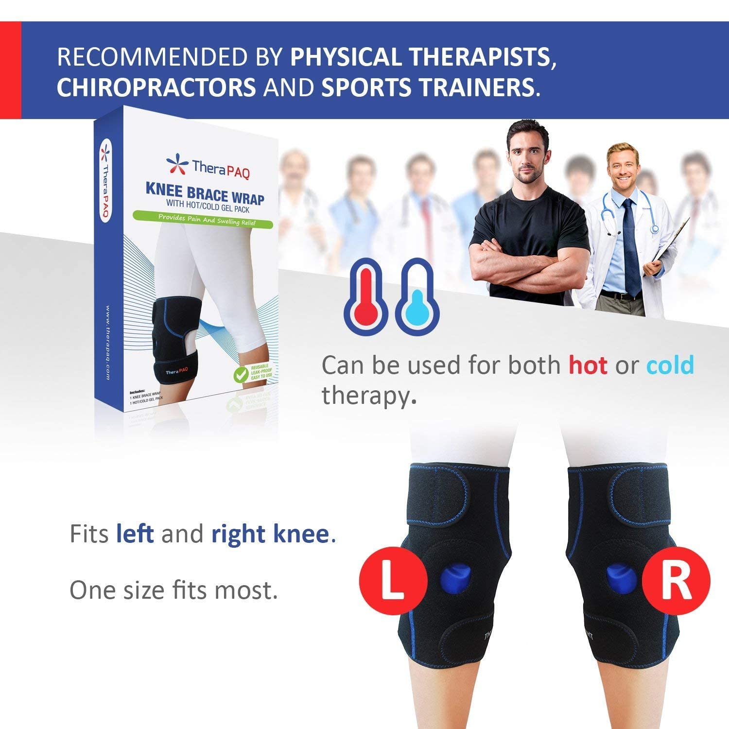 TheraPAQ Knee Ice Pack for Injuries Reusable Hot & Cold Gel