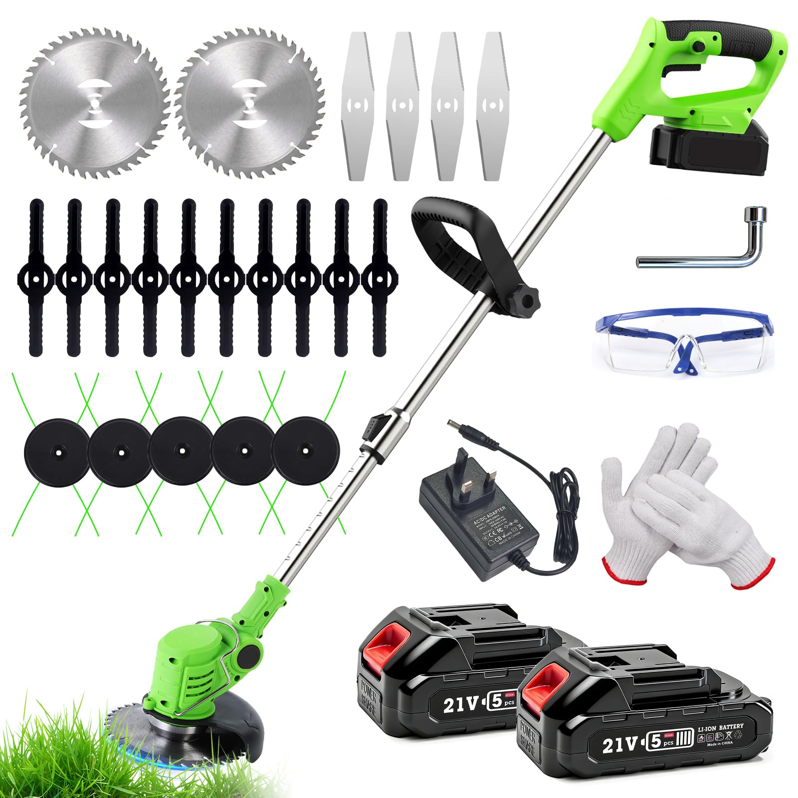 Cordless Strimmer Grass Trimmer with 2*Battery and Charger, Lightweight Strimmer Cordless, Battery Strimmer 21V MAX, Garden Strimmer Adjustable Head and Telescopic shaft for Lawn, Edges, Weeds — view 12