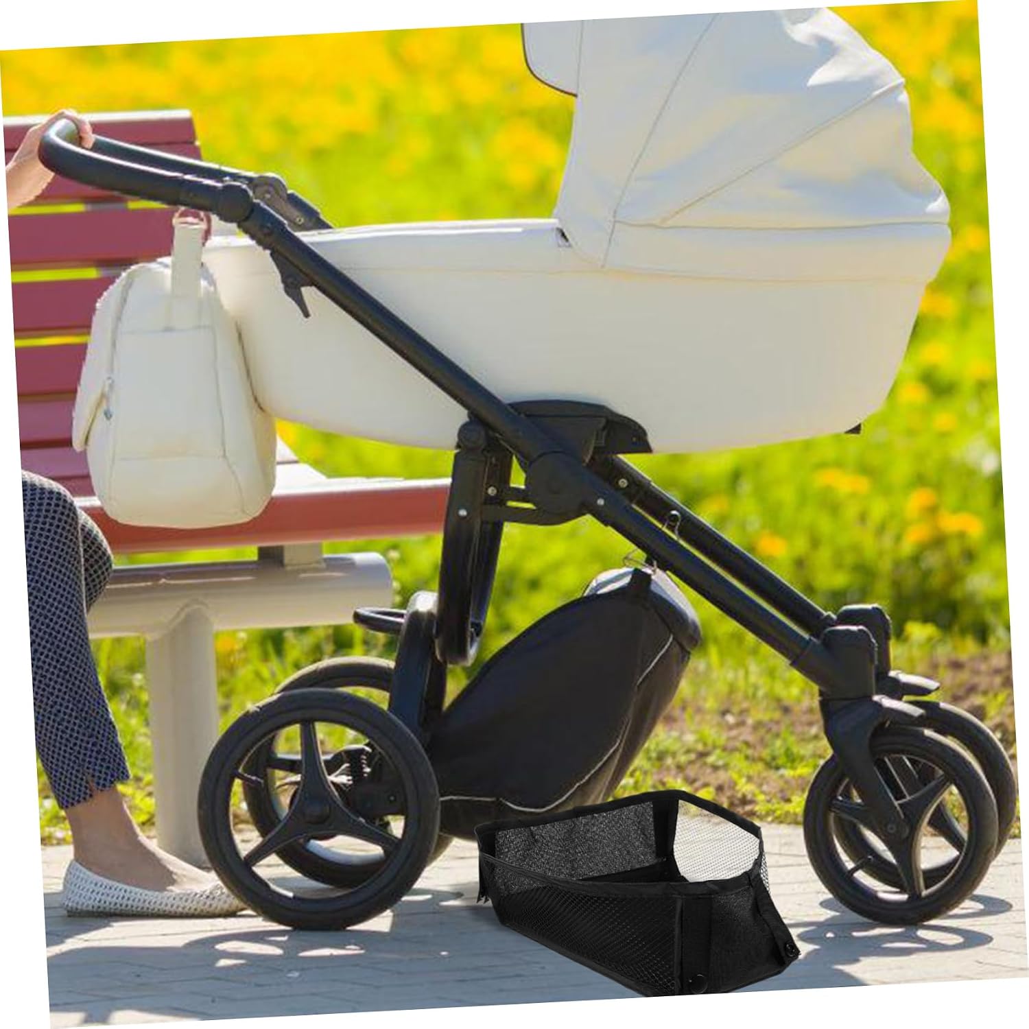 BESPORTBLE Baby Stroller Bottom Storage Bag Universal Mesh Organizer for Milk Bottles and Diapers Sturdy Oxford Fabric for-the-Go Parents