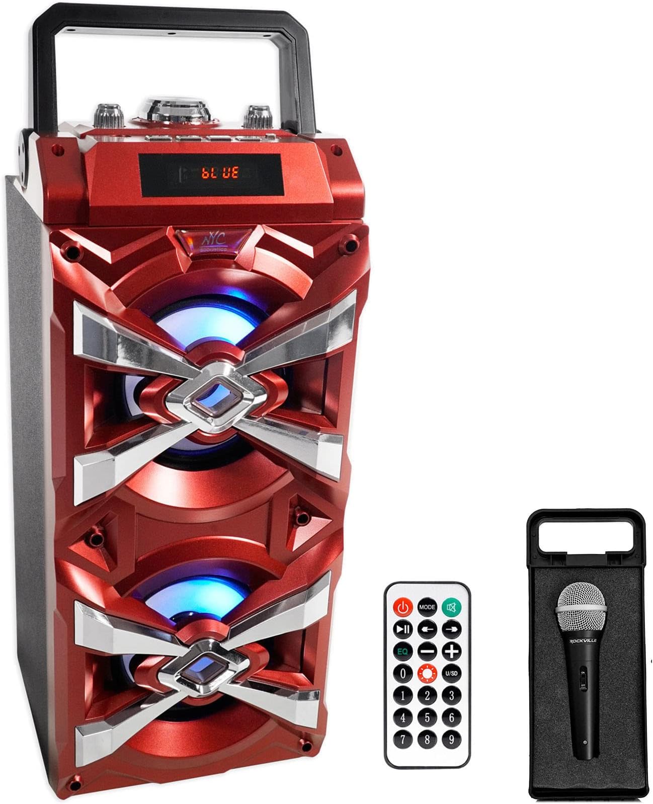 NYC Acoustics X-Tower Bluetooth Karaoke Machine System w/LED's+Microphone+Remote