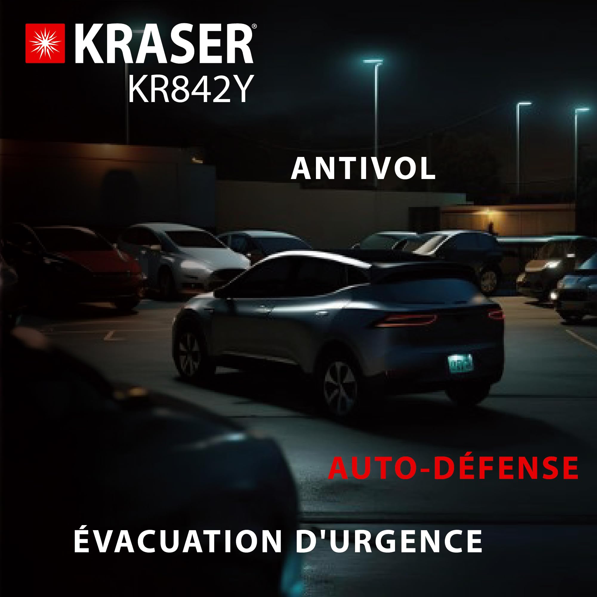 KRASER KR842Y Antivol Voiture, Haute Sécurité, Canne Antivol Voiture Double Barre, Bloque Volant Plus Robuste et Dissuasif, Crochets Protection Anti-Rayures, Bloc Anti Vol Universel Auto Camping-Car