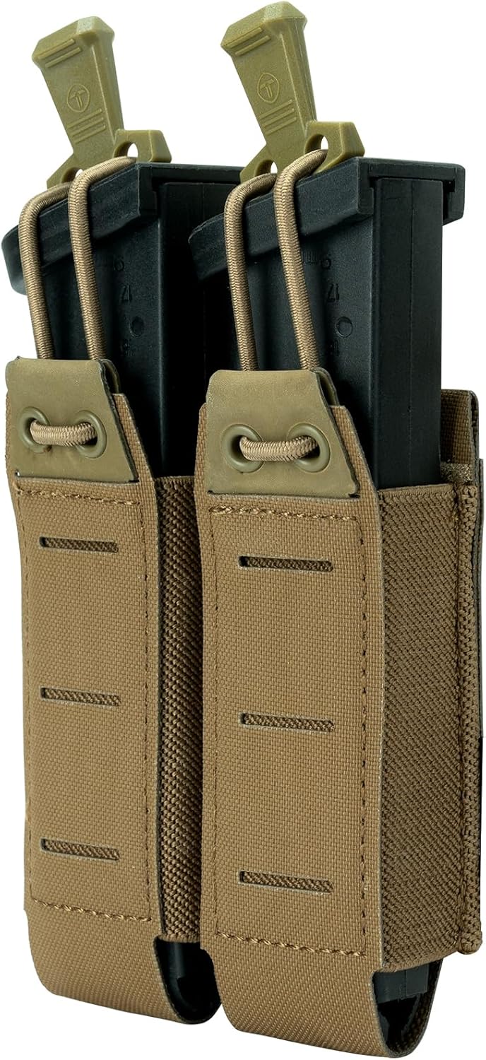 Double 9mm Pistol Mag Pouches MOLLE Magazine Holder Utility Holster Pouch with Elastic Side Anti Slip Loop Panel