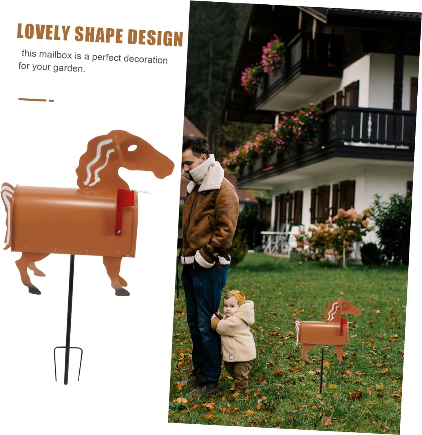 Healeved Unique Horse Shaped Iron Mailbox for Outdoor Use Sturdy Farmhouse Letter Box Decorative Design for Home and Garden