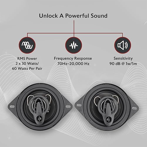 Miniatura 2 de Par de altavoces Rockville RV35.3A de 3.5 pulgadas de 3 vías para automóvil, 200 vatios60 vatios RMS CEA