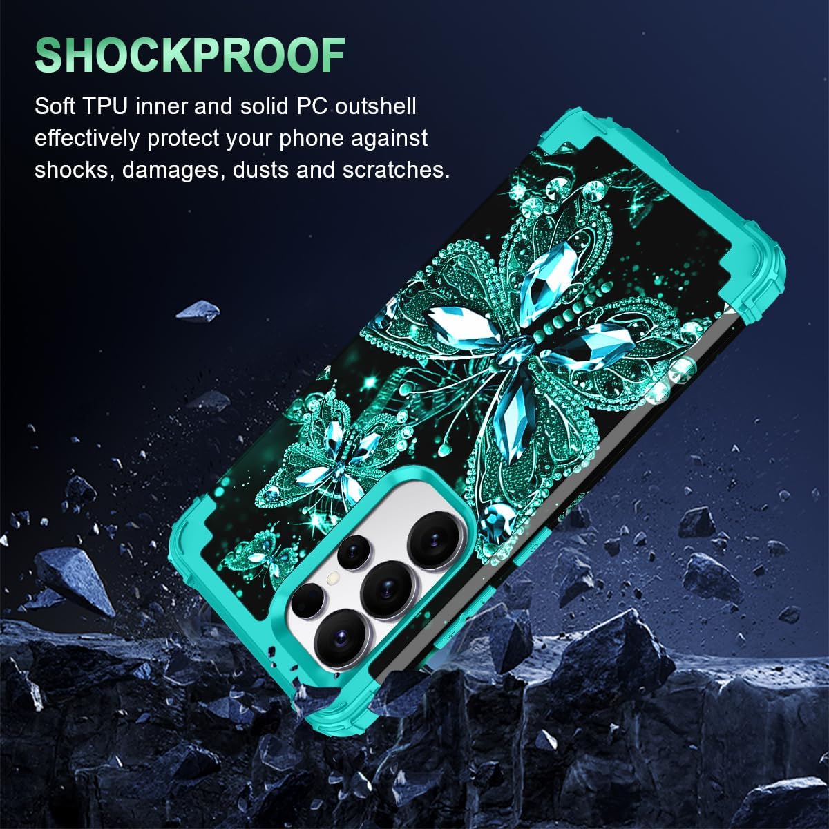 Miqala for Galaxy S25 Ultra Case,Glow in The Dark Three Layer Heavy Duty Shockproof Full Body Hard Plastic Bumper+Soft Silicone Protective Case for Samsung Galaxy S25 Ultra 5G,Blue Black image 5