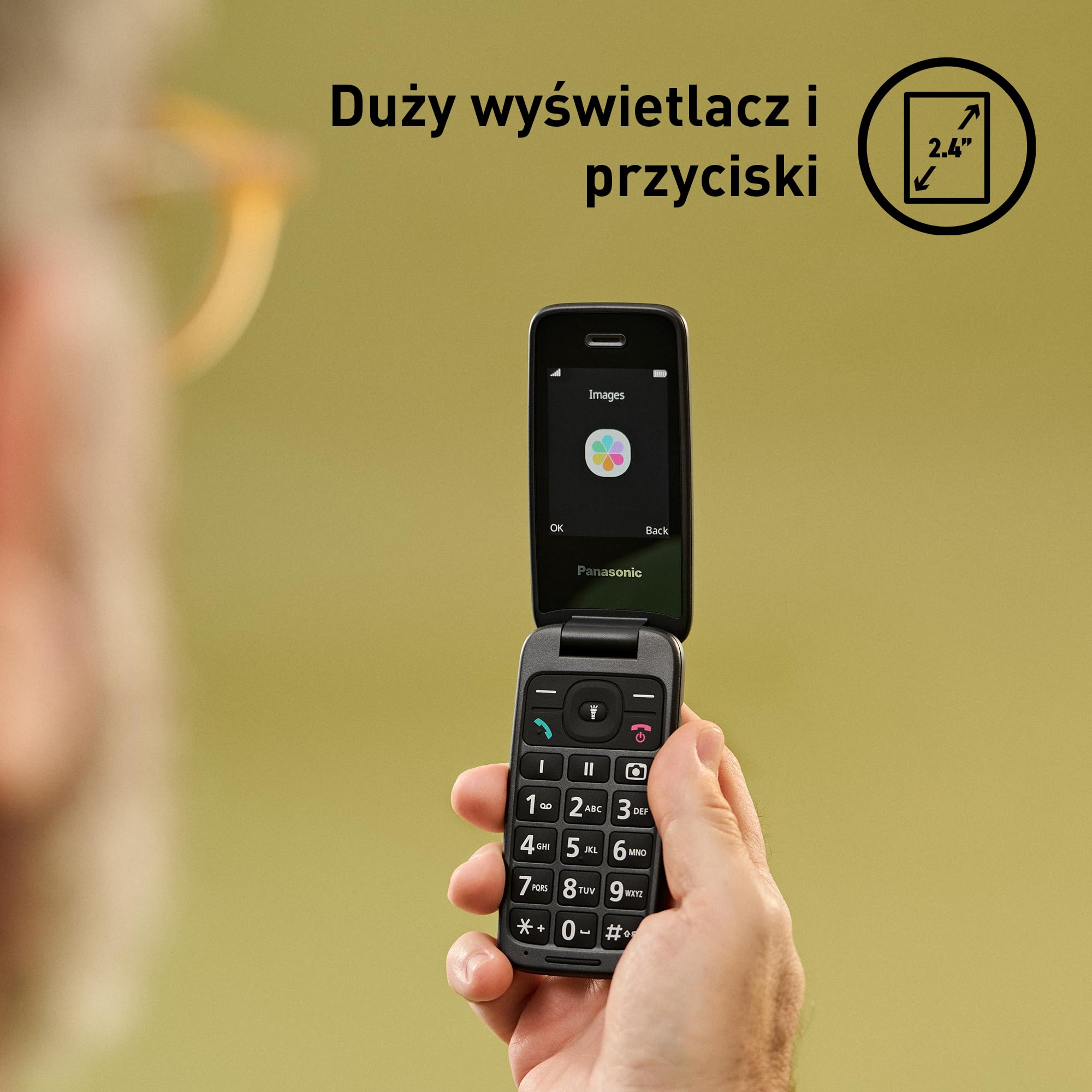 Panasonic KX-TU410 Telefon Komórkowy 4G Składany 2,4 Cala, Przycisk SOS, Bluetooth 5.0, HAC, Głośnik, IP44, Czarny