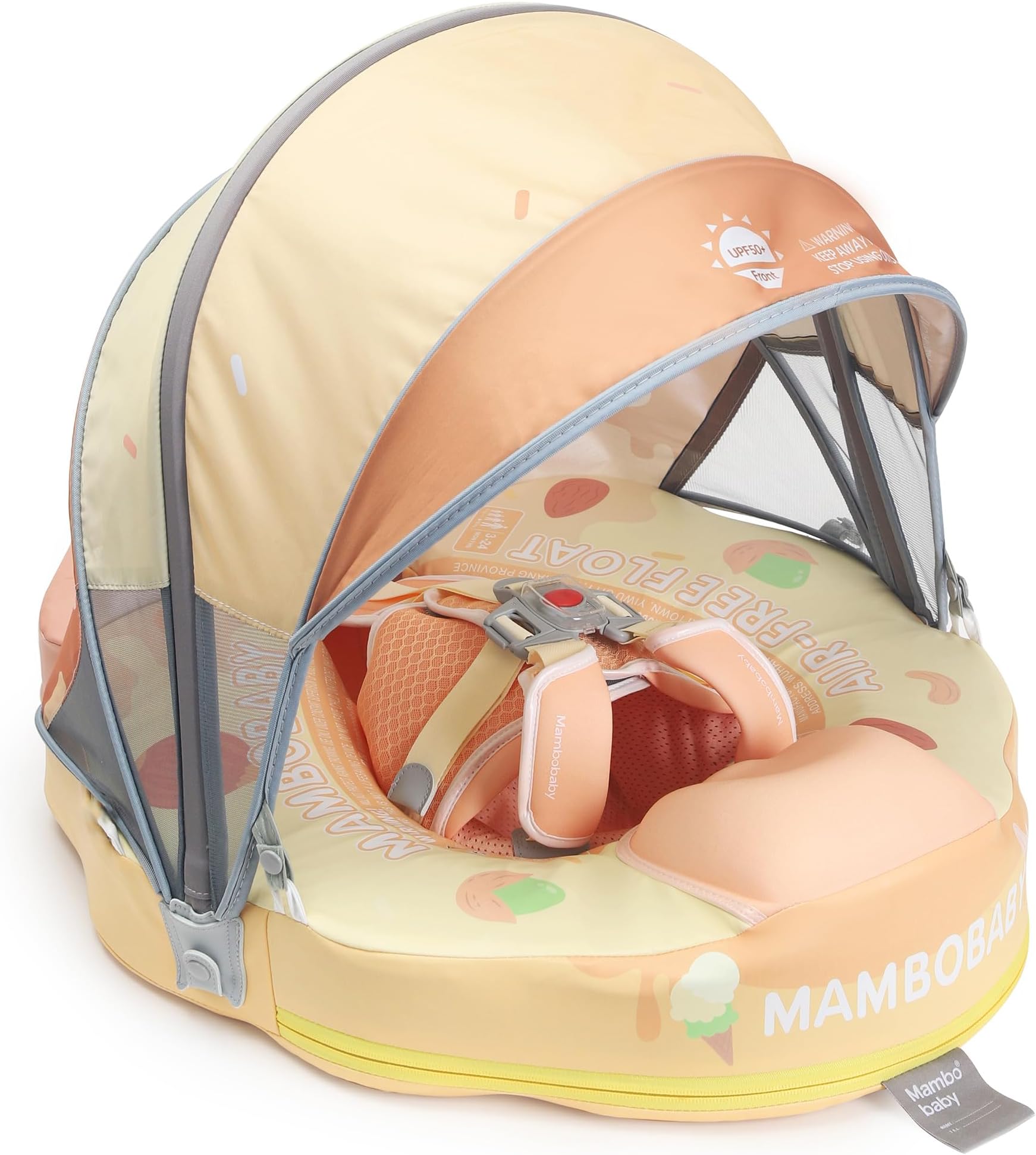 Mambobaby Float Add Tail Baby/Infant Swim Float with Canopy, Non-Inflatable Solid Upgrade Soft Waterproof Skin-Friendly Leather Material (Limited Edition Yellow)