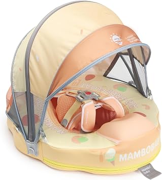 Mambobaby Float Add Tail Baby/Infant Swim Float with Canopy, Non-Inflatable Solid Upgrade Soft Waterproof Skin-Friendly Leather Material Limited Edition Yellow