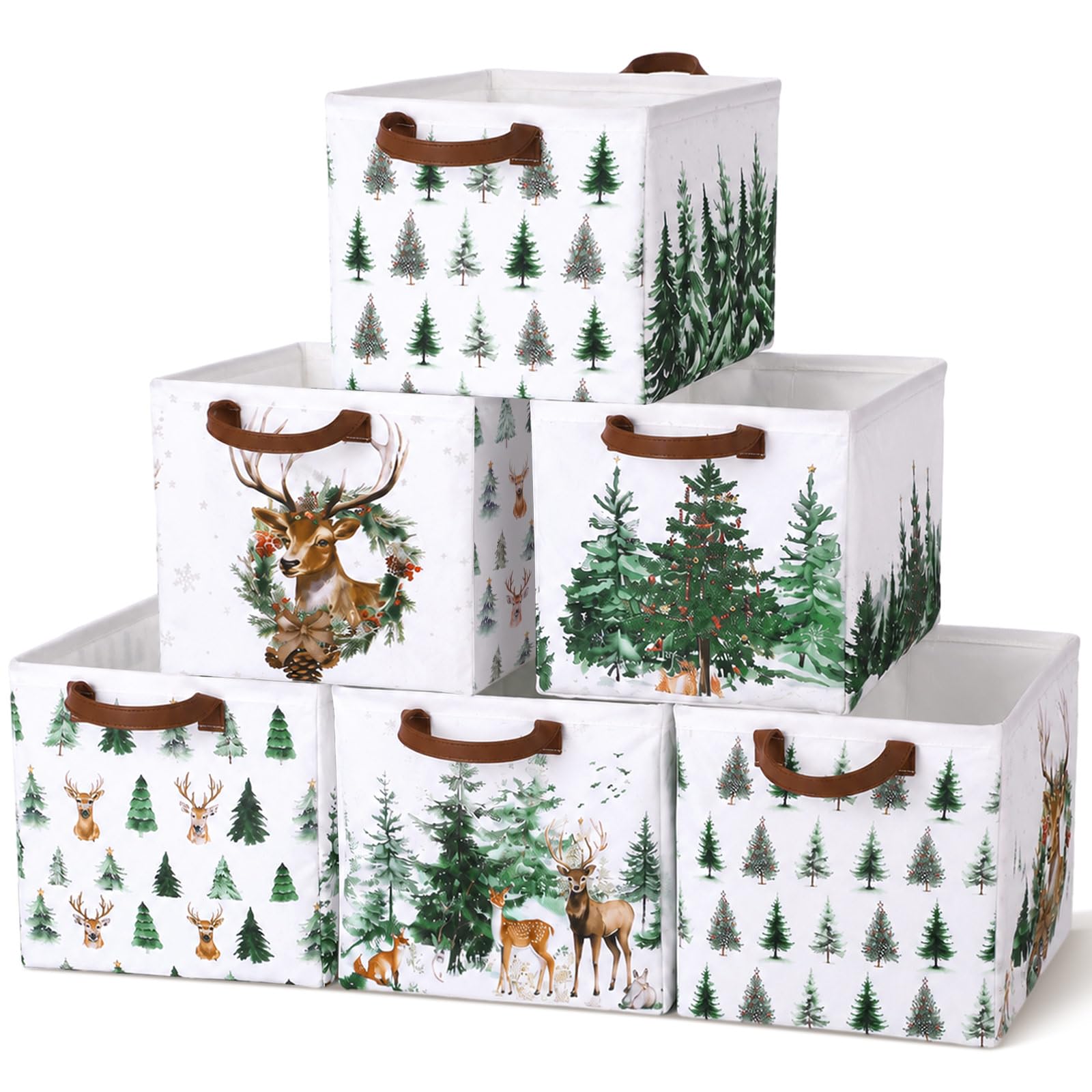 Fourluoo 6 Pack Christmas Tree Storage Basket with Handles