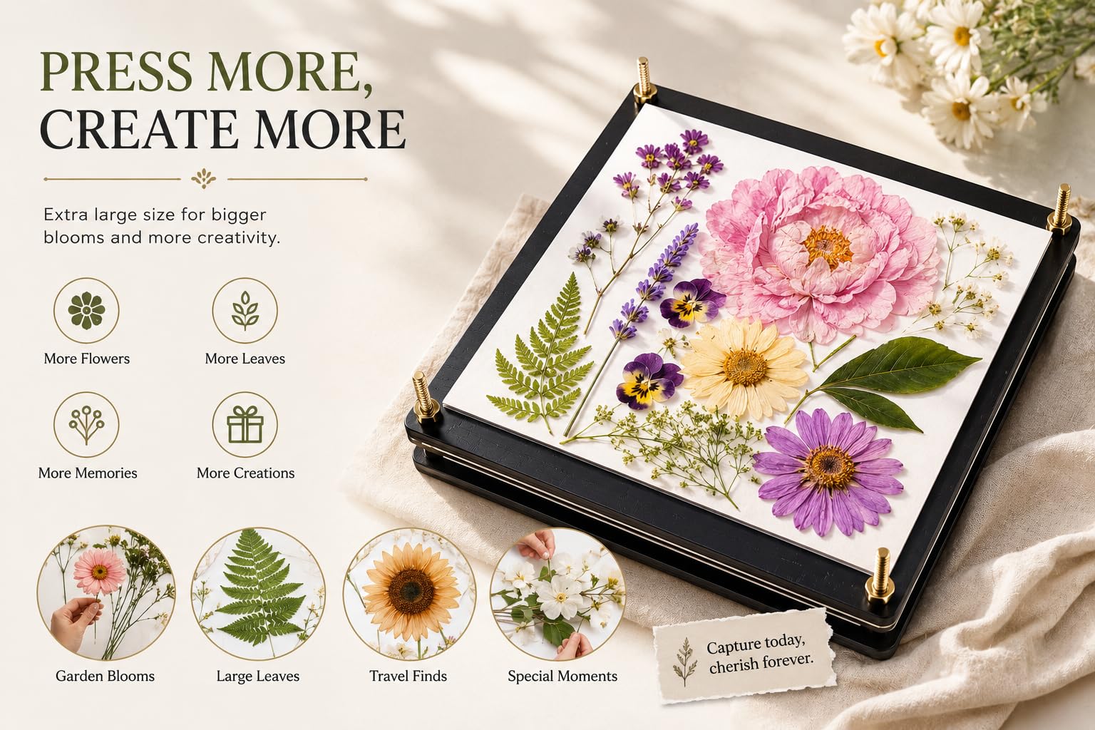 Suziko Große Blumenpresse mit Fotorahmen, Blumenpressen-Set, Maße 30 x 22 cm,6 Schichten Blumenpressen-Set für Erwachsene und Kinder - Tolles Geschenk für Kunst- und Handwerksliebhaber und Tochter