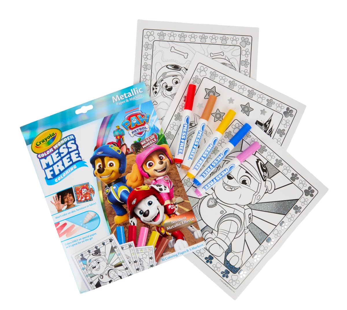 Crayola PAW Patrol Color Wonder Mess Free Coloring Set, Metallic Markers &amp; Paper, PAW Patrol Toys, Toddler Coloring Kit, Travel Activity, Gift for Kids, 3+