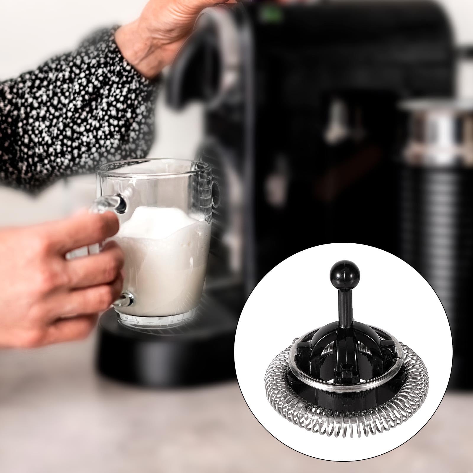 3 Piezas Repuesto Espumador de Leche para Nespresso Aeroccino 3/4/Plus, Incluye Resorte Batidor Agitador de Acero Inoxidable y Tapa Sellado Accesorios para Cafeteras