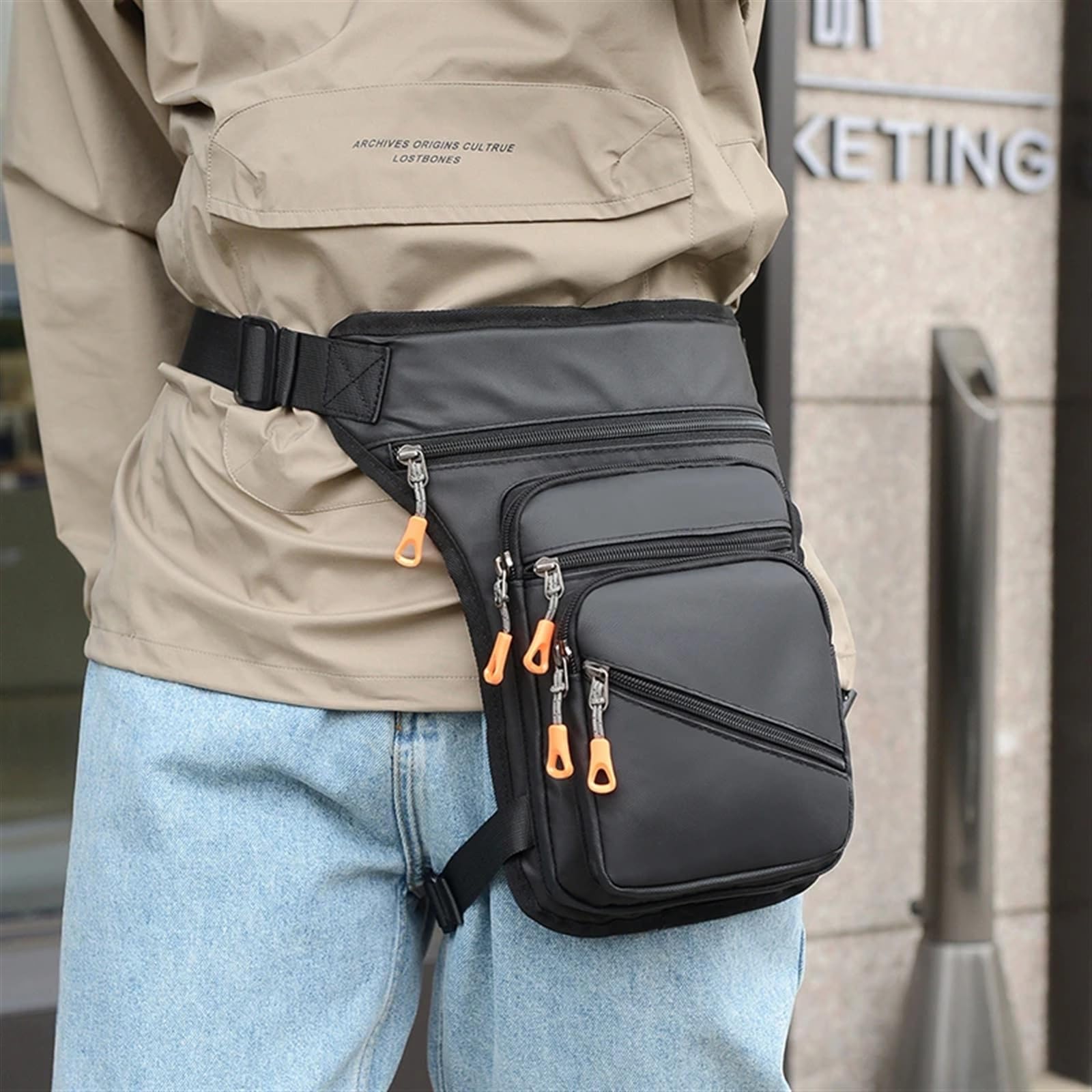 Pernera Moto,Bolsa Pierna Moto Bolsas Impermeables Uso Apto para Pierna para Hombre, riñonera para Muslo, Cadera, Viaje, Montar en Motocicleta, Bolso de Hombro Tipo Bandolera(Black)