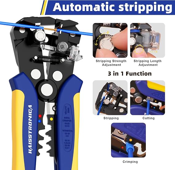 haisstronica 3PCS Automatic Wire Stripper Set, Flush and Cable Cutters