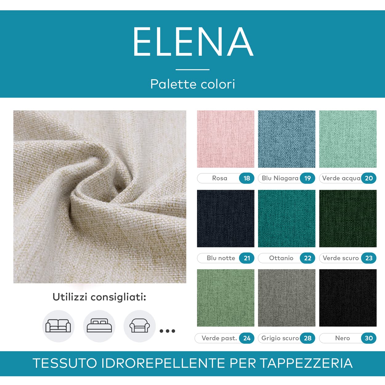 DESHOME Elena 10 metri - Tessuto al metro idrorepellente stoffa a metro resistente per tappezzeria divani, cuscini, arredo (Bianco crema)