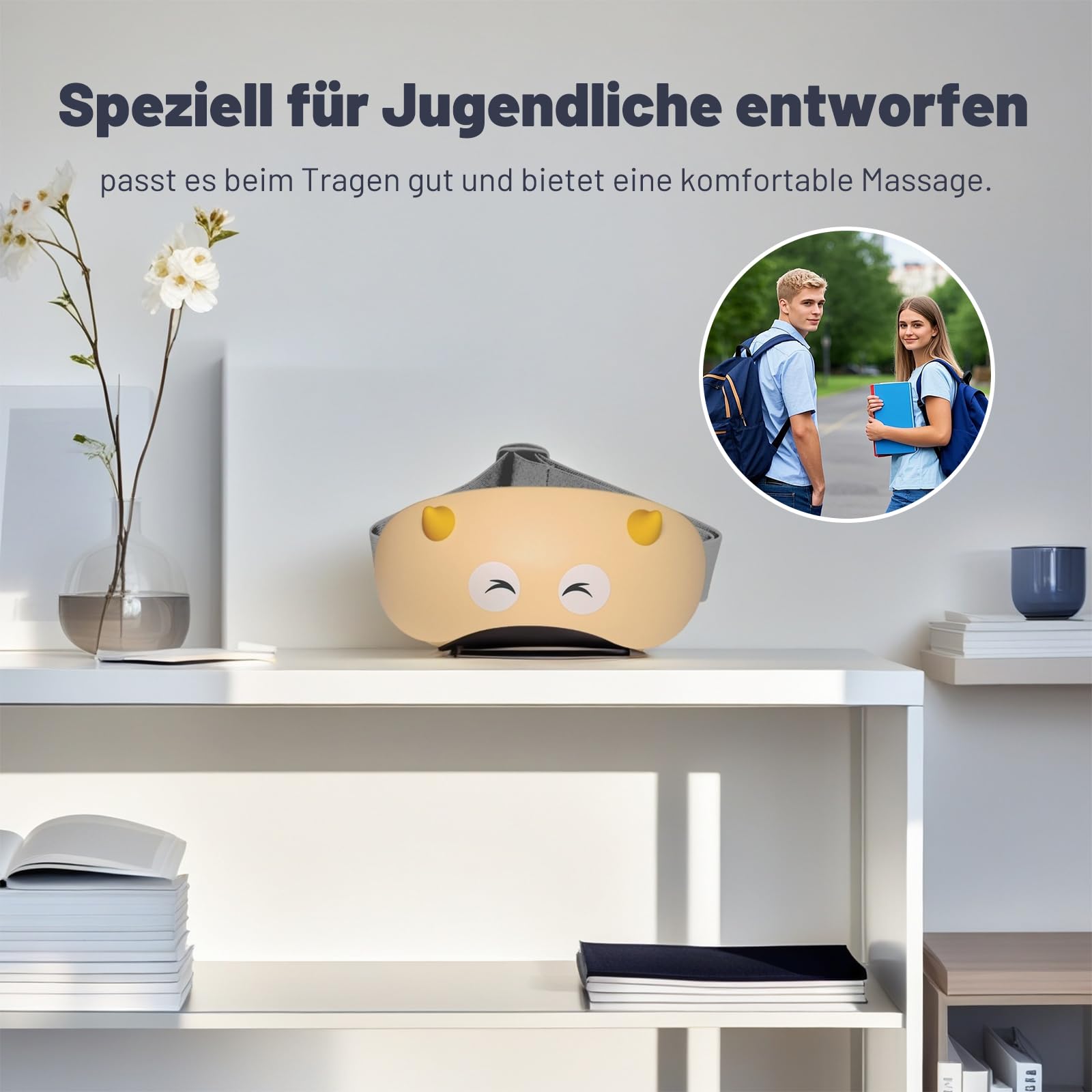 Kinder-Augenmassagegerät, 2 Modi mit Sprachansage, integrierter Musik & 3D-Grünlicht, Bluetooth-Verbindung, Wärmekompression Kinder Augenschutzgerät
