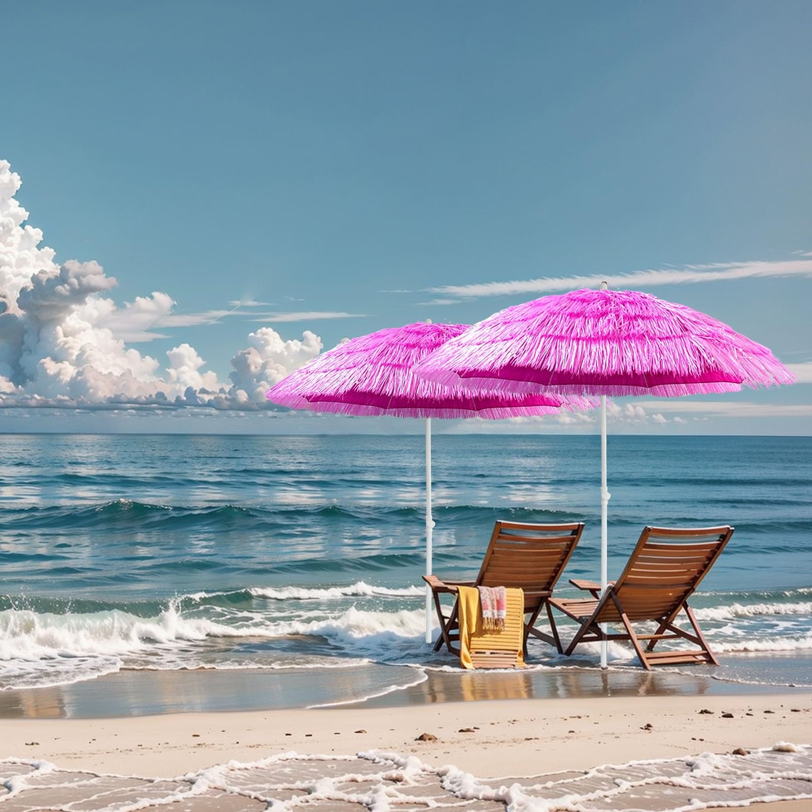 Parasol pour Balcon 200cm -UPF 50+ Parasol Plage Anti Vent avec Fonction D'inclinaison Parasol Exotique Paille pour Le Plaisir en Plein Air, Réglable en Hauteur