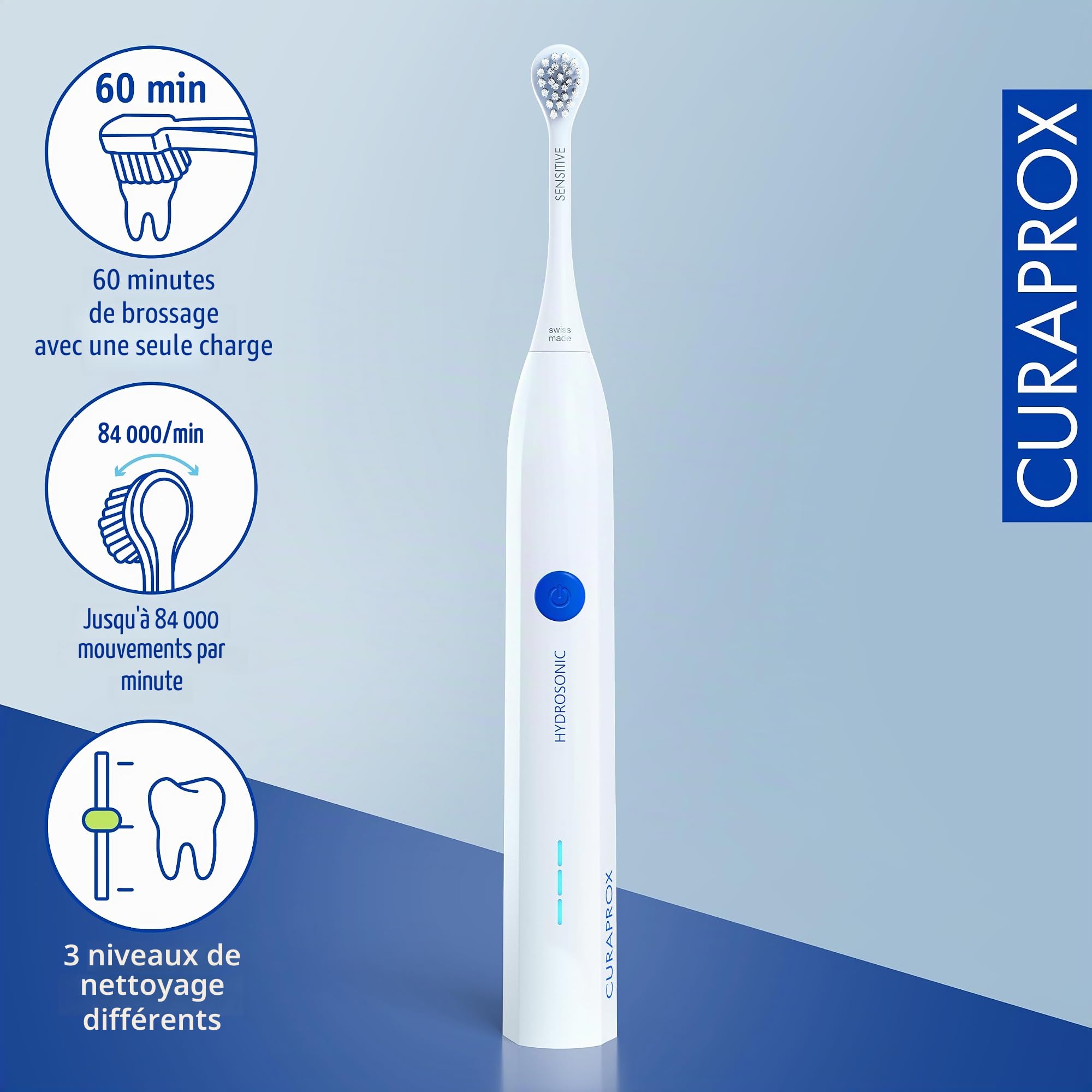 Curaprox Brosse à dents Sonique Hydrosonic easy Pour le Soin Quotidien des Gencives et le Contrôle de la Plaque Dentaire | Simple, Efficace | Fiable/Conçu en Suisse
