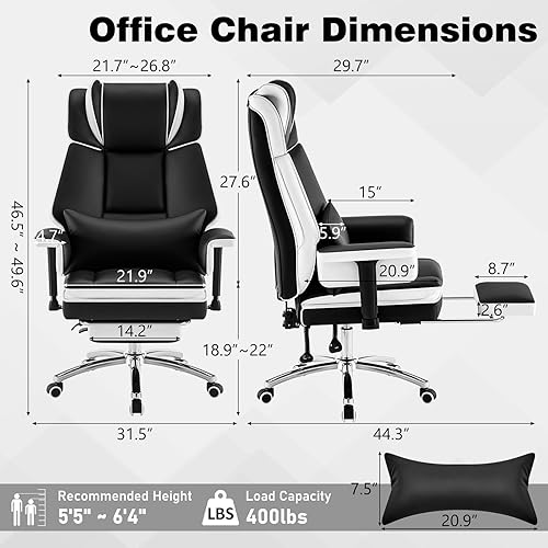 Miniatura 2 de Silla de oficina grande y alta con reposapiés de 400 libras, silla de oficina de doble capa con respaldo alto y elegantes sillas de escritorio de