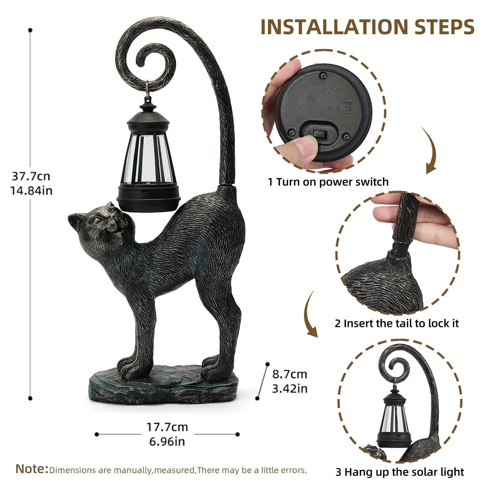 Statue solaire de jardin en forme de chat avec sculptures lumineuses LED étanches, statues mignonnes pour étang/cour, décoration extérieure, maison, pelouse, terrasse, animal en résine, cadeau