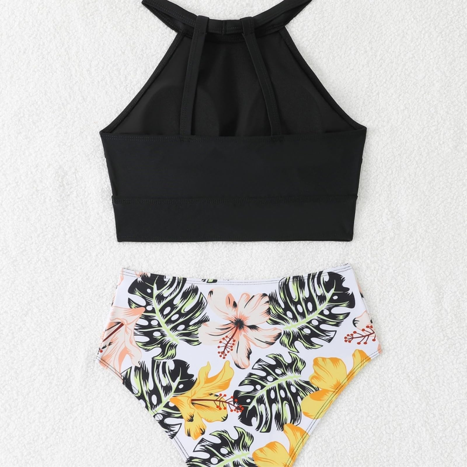 Bikini Donna Rosa Fiore Alta Vita Set Halter Collo Costume da Bagno Beachwear-l 65-70kg Around-Black