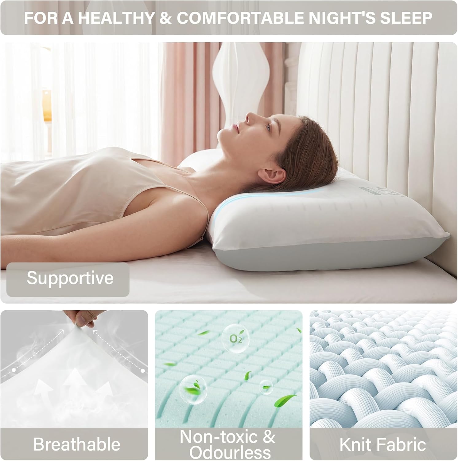 Cooling Memory Foam Pillow, Bed Pillow, Medium Soft Feel Neck Pillow for Sleeping, Memory Foam Pillows for Sleeping Side, Back & Stomach Sleepers, Breathable & Removable Cover
