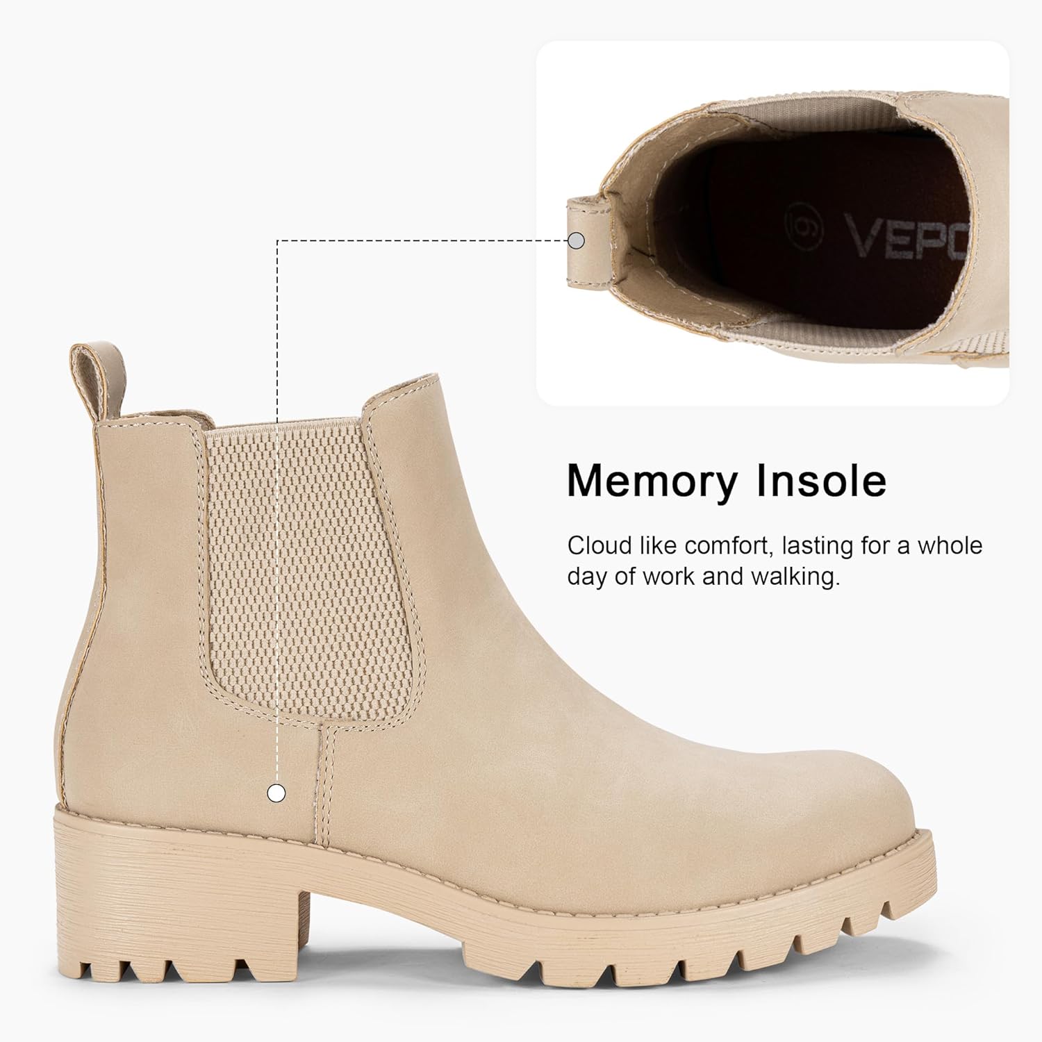 Vepose Women's 9607 Chelsea Ankle Boots Pull-On Booties for Women - Image 5