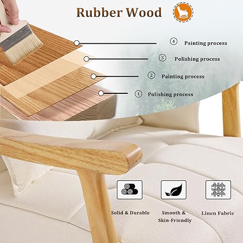 Miniatura 6 de NOBLEMOOD Mecedora tapizada con otomana, moderna silla mecedora de interior para guardería, sillón de respaldo alto de madera maciza con asiento