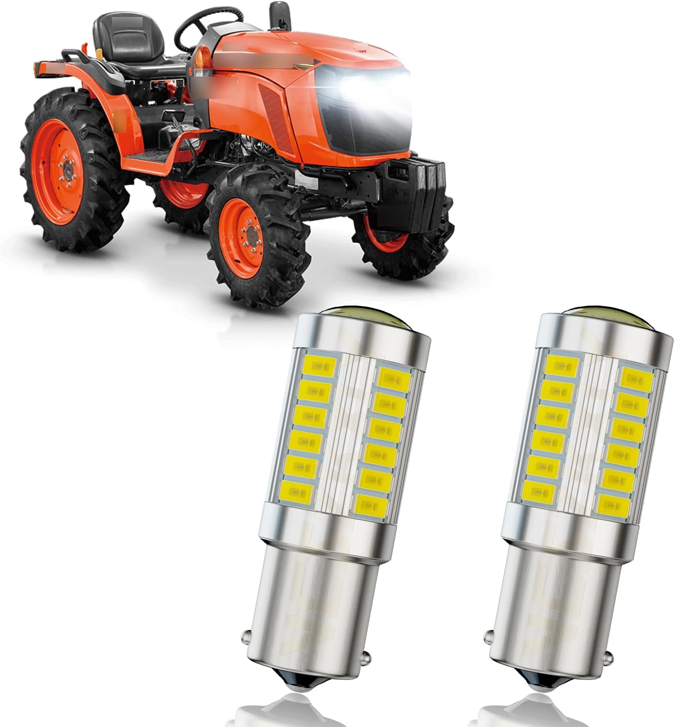 Compatible for Kubota B20 B21 B8200 B9200 L35 Front Rear Light Bulbs, 6000K White BA15S 1156 Bulbs, High Bright White, Plug N Play, 2-Pack