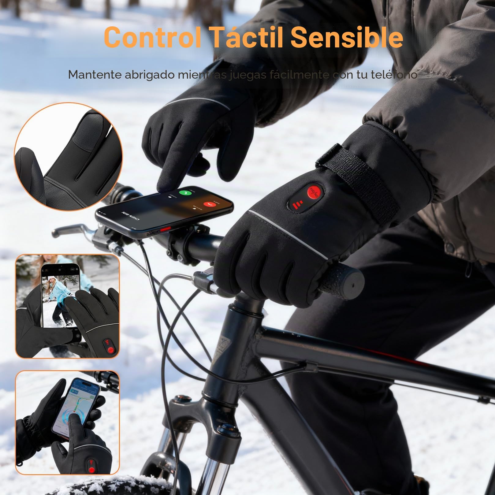 Guantes Calefactables para Moto 7.4V Calentamiento Rápido 2 Baterías Recargables 10000mAh 3 Niveles de Calentamiento Pantalla Táctil