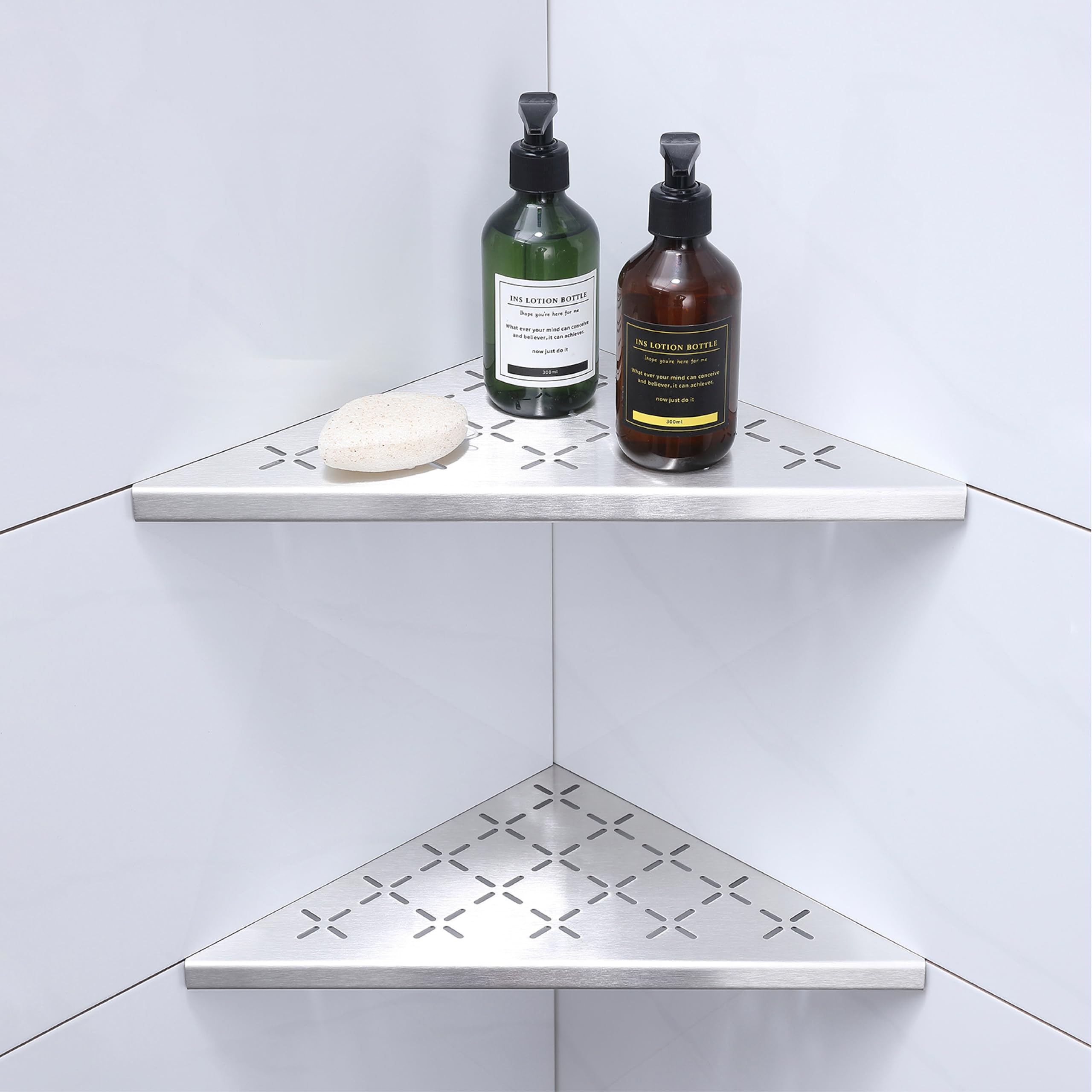 Xiarnotogi 12 Corner Shower Shelf 2-Pack Shower Shelves SUS304 Stainless Steel Bathroom Shelves for Tile Walls Recessed Corner