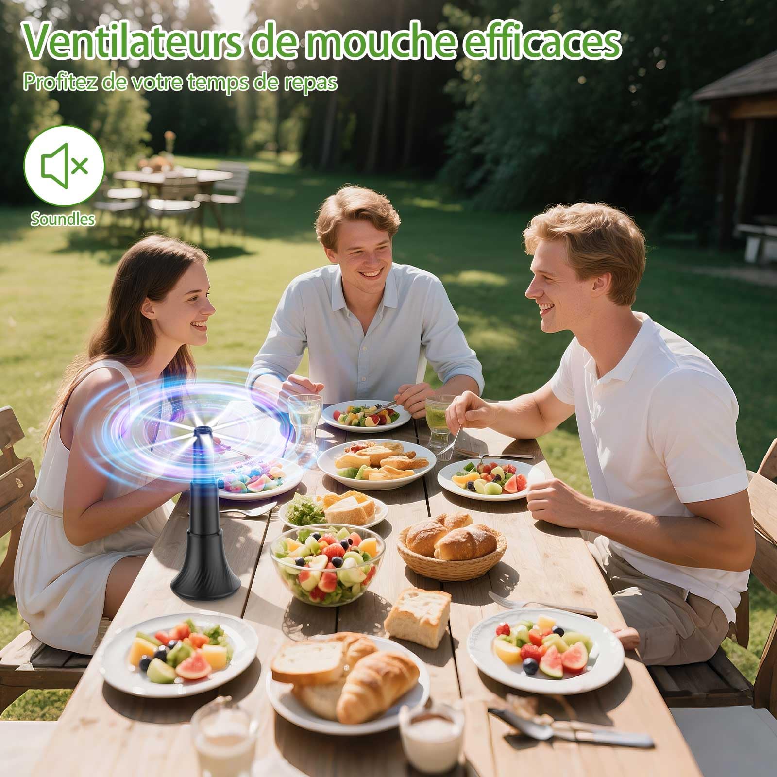 Ventilateur Anti Mouches de Table Pliable, Répulsif Moustiques Guêpes Suspendu Posé Extérieur