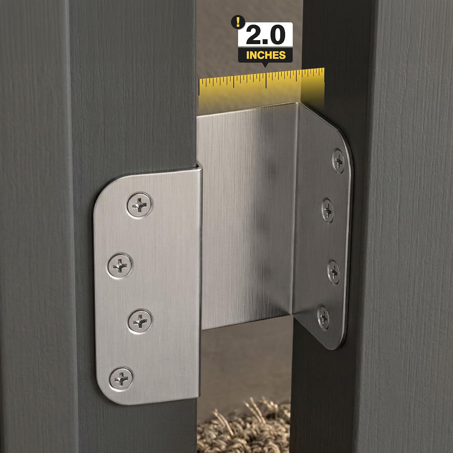 KOLET Offset Door Hinge, 4 Inches Ball Bearing Door Hinges, 5/8" Radius Corner Swing Clear Hinges, 2 Inches Widen Doorway, Smooth and Easy Installation, Brushed Nickel, 3 Packs