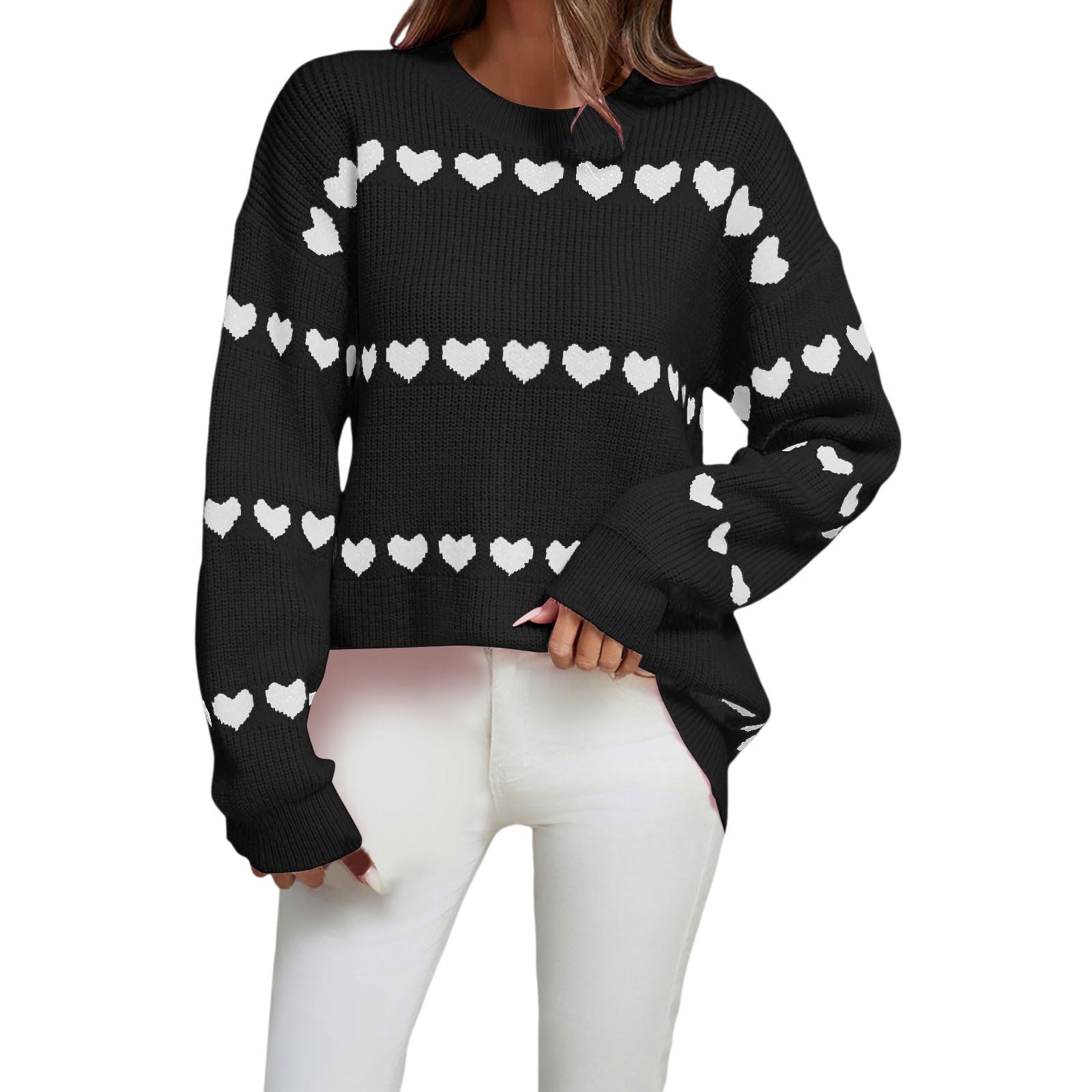 Heart Sweater for Women Valentines Day Sweaters Cute Love Plus Size Valentines Sweatshirts with Hearts