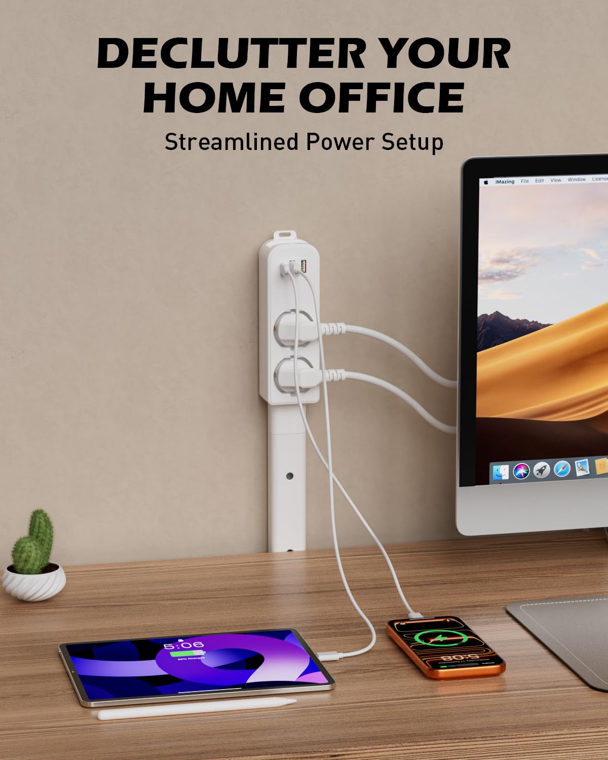 Rallonge Murale à Tige, multiprise 4 Voies USB‑C, 2 USB‑A & 2 Prises AC